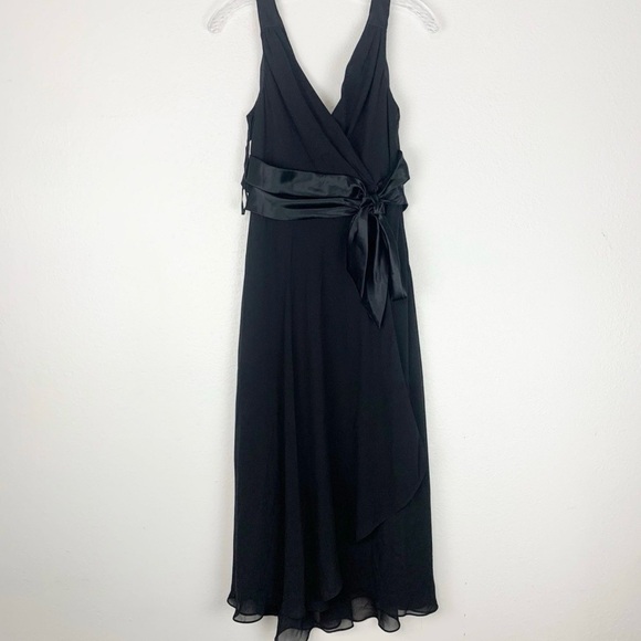 Evan-Picone Black Sleeveless Midi Dress with Satin Waist Tie Size 16 NWT - Picture 3 of 11